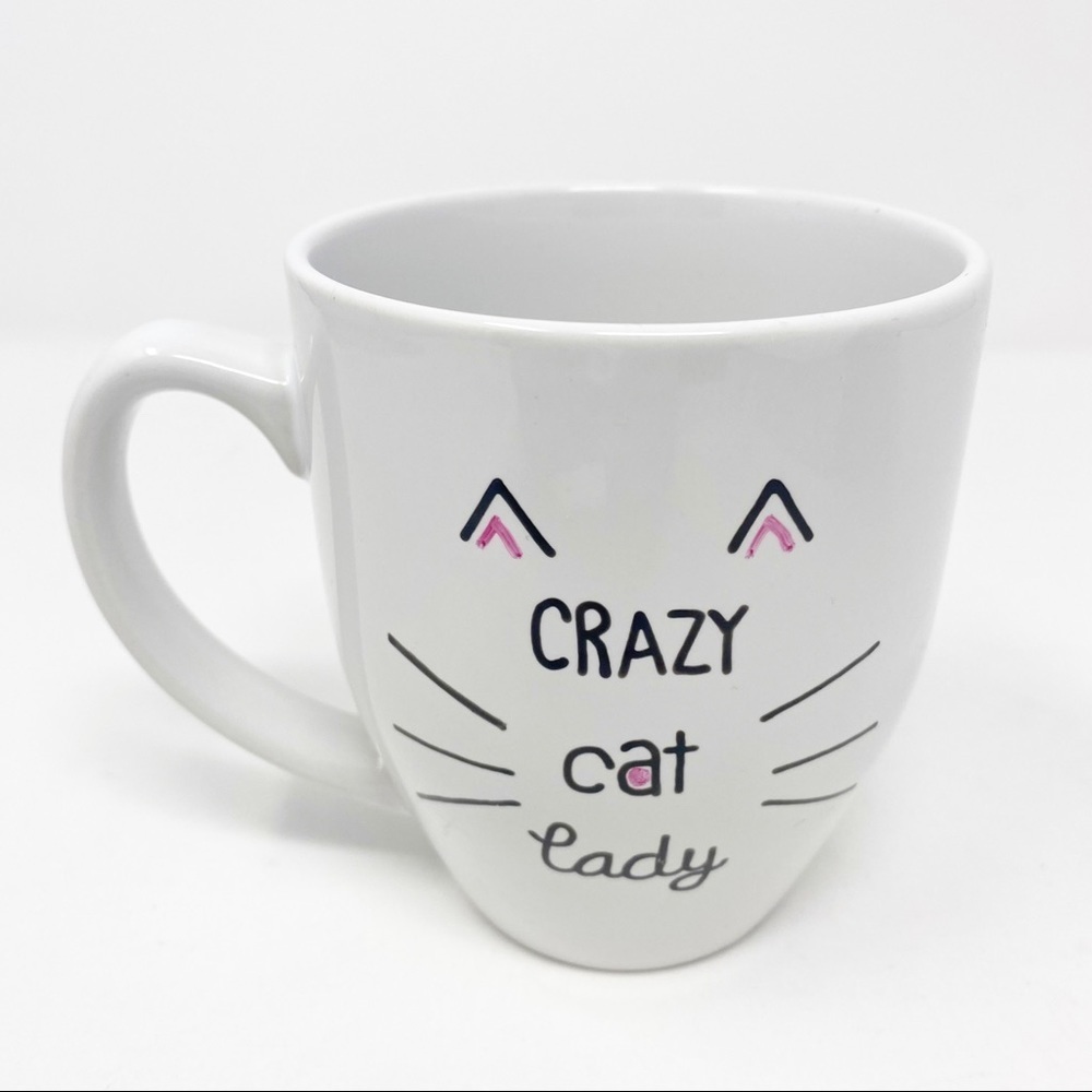 CRAZY CAT LADY White Ceramic Cat Mug Coffee Cup